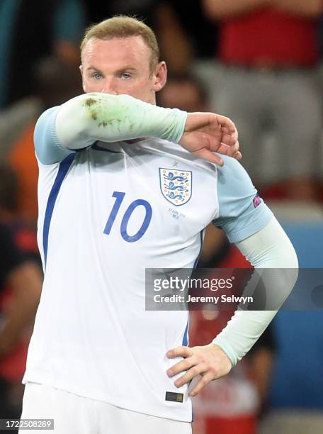 England Footballer Wayne Rooney Dejected After The Defeat Against Iceland During Euro 2016 At Nice, France On 27 June 2016....England Vs Iceland -...