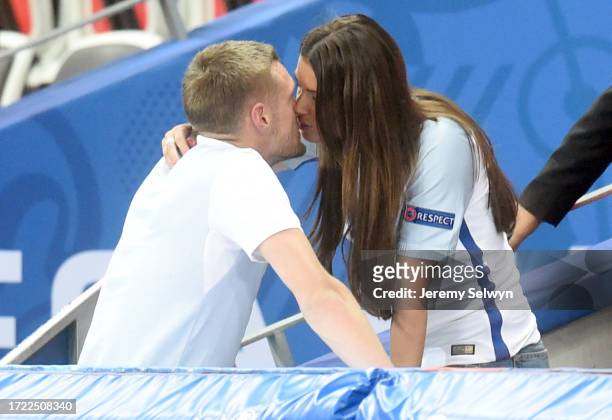 Rebekah Vardy Attempts To Comfort Husband Jamie Vardy After England'S Defeat To Iceland During Uefa Euro 2016 In Nice, France On 27 June 2016....