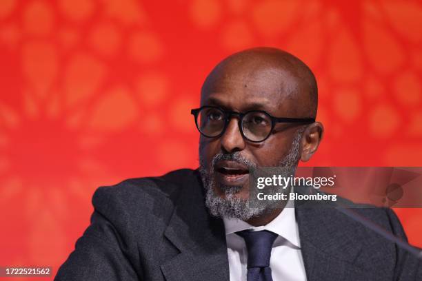 Abebe Selassie, director of Africa at the International Monetary Fund , speaks during a briefing at the annual meetings of the International Monetary...