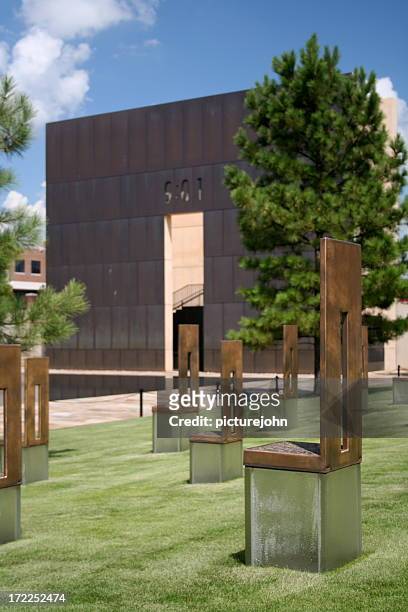 chairs at the okc bombing site - bomb memorial stock pictures, royalty-free photos & images