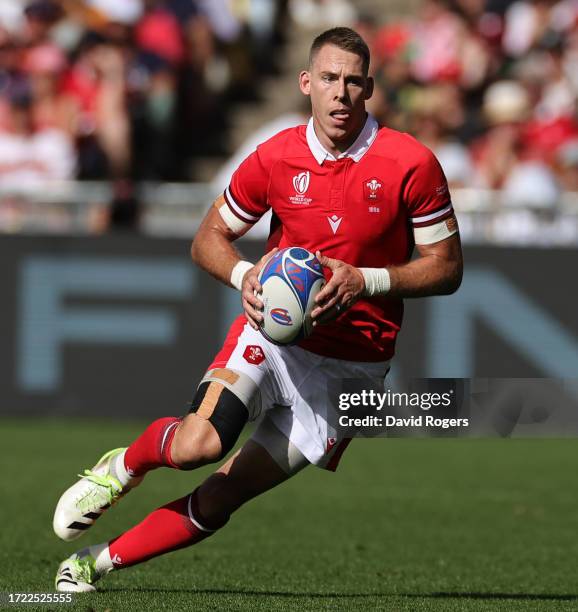 Liam Williams of Wales runs with the ball during the Rugby World Cup France 2023 Pool C match between Wales and Georgia at Stade de la Beaujoire on...