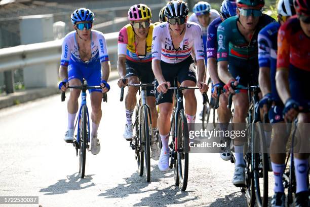 Tadej Pogacar of Slovenia and UAE Team Emirates competes in the breakaway during the 117th Il Lombardia 2023 a 238km one day race from Como to...
