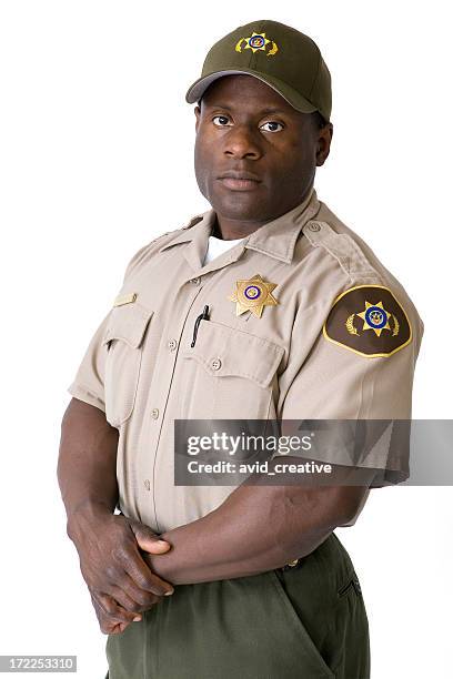 isolated portraits-african american law enforcement officer - sheriff deputies stock pictures, royalty-free photos & images