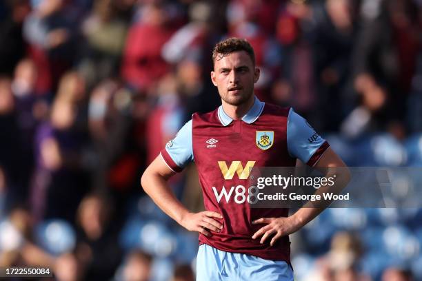 Jacob Bruun Larsen of Burnley looks dejected following their sides defeat in the Premier League match between Burnley FC and Chelsea FC at Turf Moor...