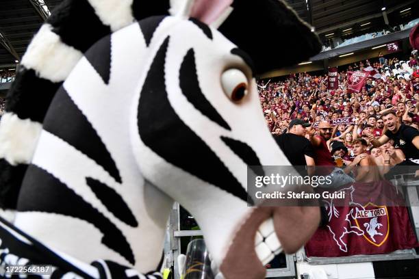 Juventus FC mascotTorino FC fans during the Serie A TIM match between Juventus and Torino FC at on October 7, 2023 in Turin, Italy.
