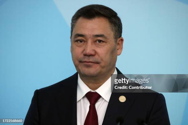 Kyrgyz President Sadyr Japarov seen during the Commonwealth of Independent States' Head of States Meeting at the Ala-Archa State Residence on October...