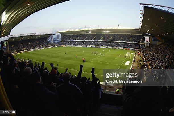 General view of Molineux stadium as the Wolverhampton Wanderers fans celebrate during the FA Cup third round match between Wolverhampton Wanderers...