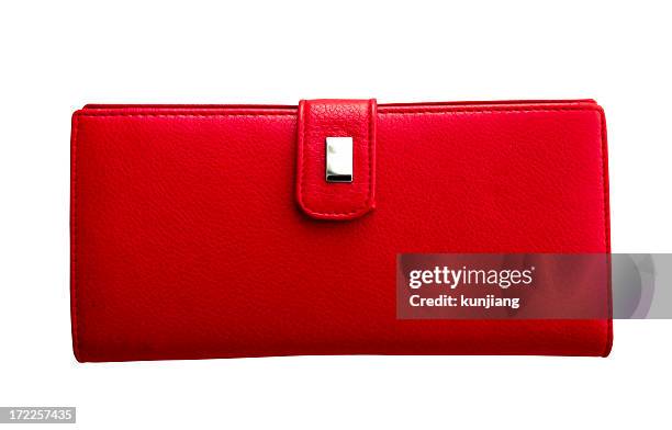 red leather purse - isolated on white - red purse stock pictures, royalty-free photos & images