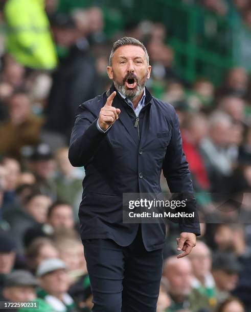 Kilmarnock manager Derek McInnes reacts during the Cinch Scottish Premiership match between Celtic FC and Kilmarnock FC at Celtic Park Stadium on...