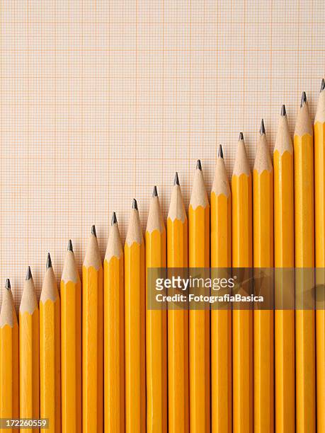 scaled up pencils - yellow pencil stock pictures, royalty-free photos & images