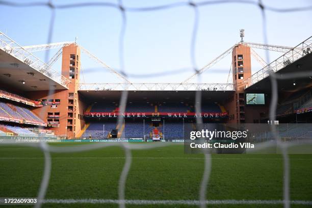 General view inside the stadium ahead of the Serie A TIM match between Genoa CFC and AC Milan at Stadio Luigi Ferraris on October 07, 2023 in Genoa,...