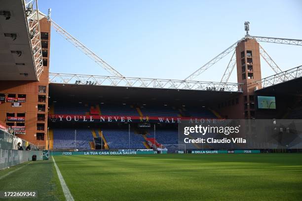 General view inside the stadium ahead of the Serie A TIM match between Genoa CFC and AC Milan at Stadio Luigi Ferraris on October 07, 2023 in Genoa,...