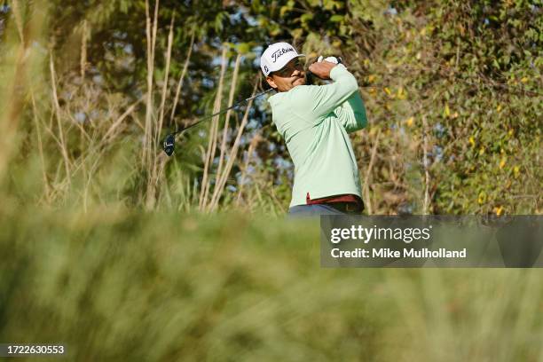 Fabian Gomez of Argentina hits a tee shot on the second hole during the third round of the Korn Ferry Tour Championship presented by United Leasing &...