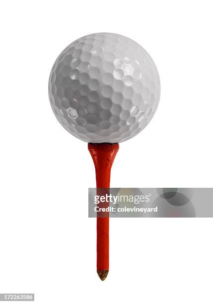 golf ball on red tee - golf ball stock pictures, royalty-free photos & images