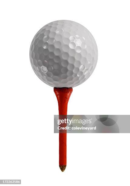 golf ball on red tee - 球座 個照片及圖片檔