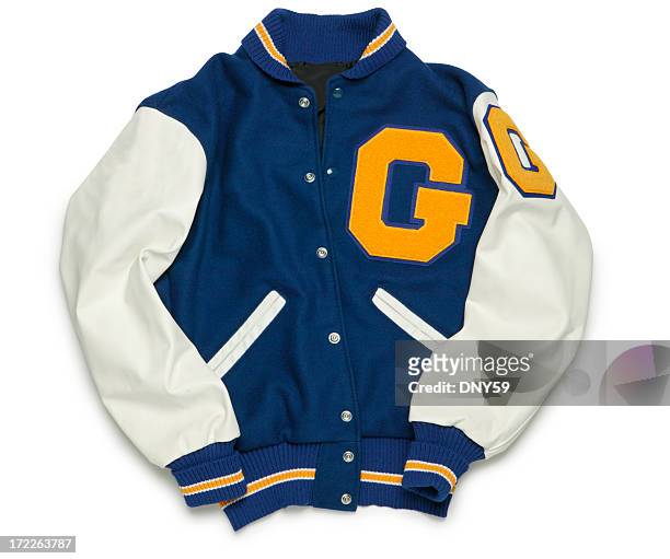 letterman's jacket - jacket stock pictures, royalty-free photos & images