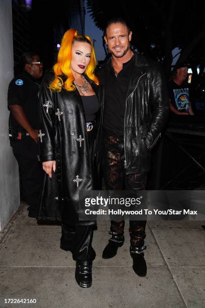 Taya Valkyrie and John Morrison are seen on Octoer 12, 2023 in Los Angeles, California.