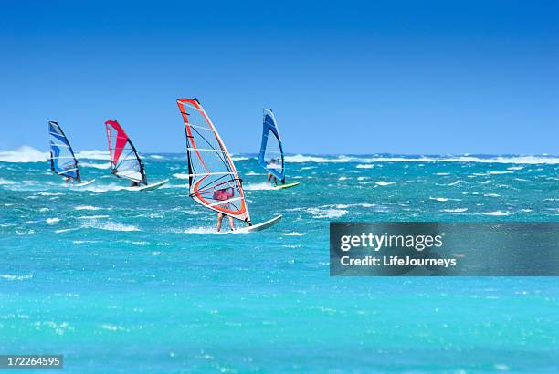 wind surfing - maui water stock pictures, royalty-free photos & images