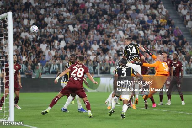 Arkadiusz Milik of Juventus scores to give the side a 2-0 lead during the Serie A TIM match between Juventus and Torino FC at Allianz Stadium on...