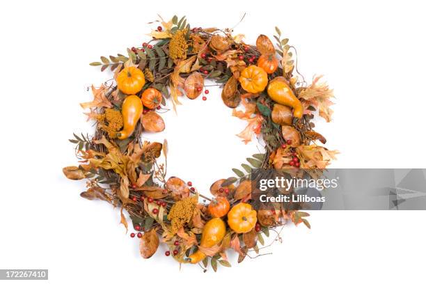 autumn wreath series - fall wreath on white stock pictures, royalty-free photos & images