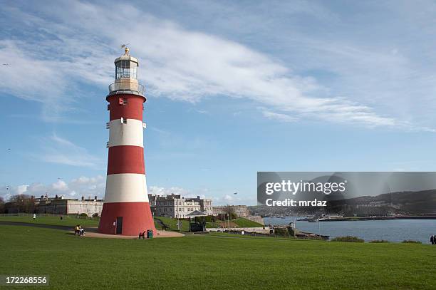 smeaton's tower lighthouse in plymouth, uk - plymouth hoe stock pictures, royalty-free photos & images