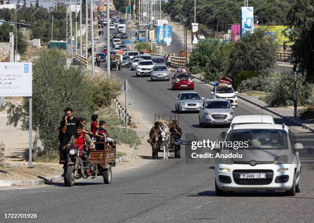 Citizens of Gaza are on their way to leave the city to the southern safer parts by whatever vehicles they can find with their belongings after the...