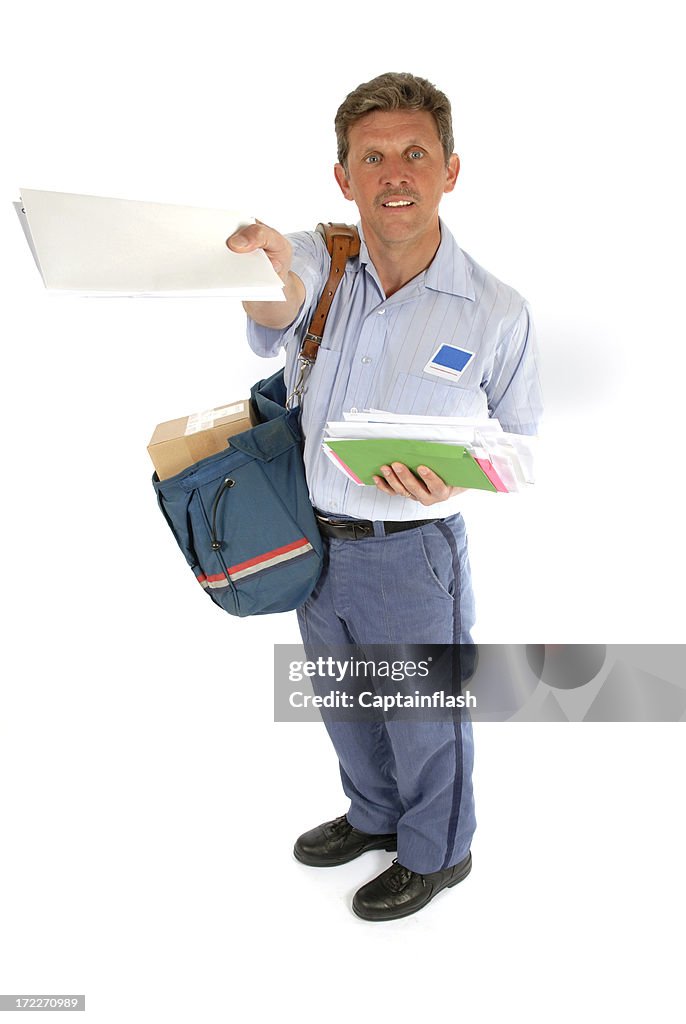 Mailman offering mail to a customer