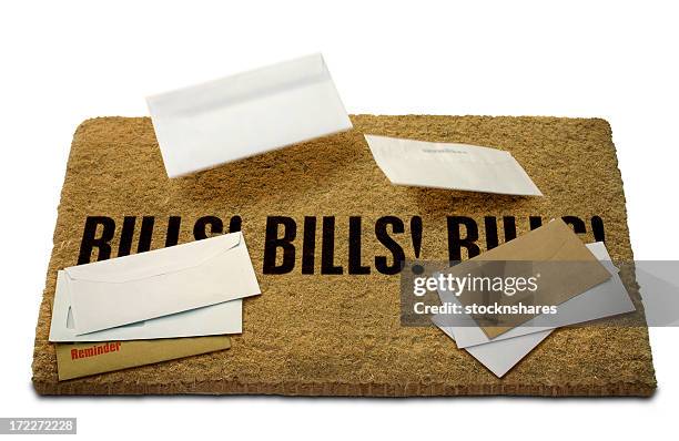 household bills falling onto doormat - welcome mat isolated stock pictures, royalty-free photos & images