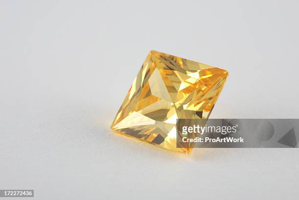 yellow princess cut diamond - diamond gemstone stock pictures, royalty-free photos & images