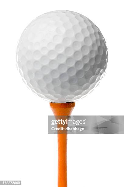 pallina da golf in orange tee - golf tee foto e immagini stock