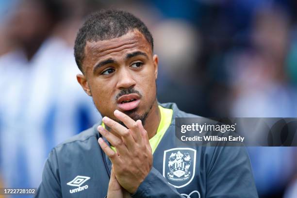 Josh Koroma of Huddersfield Town claps the fans during the Sky Bet Championship match between Sheffield Wednesday and Huddersfield Town at...