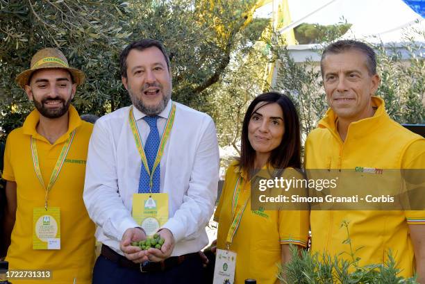 The Vice Premier and Minister of Transport Matteo Salvini visits the Coldiretti Village at the Circus Maximus aand stops at the olive oil stand to...