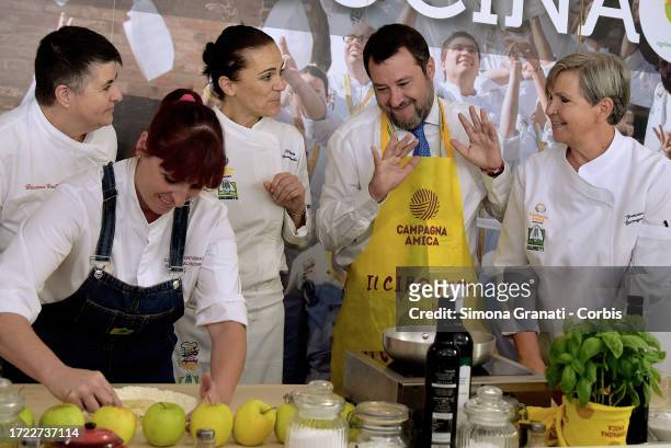 The Vice Premier and Minister of Transport Matteo Salvini visits the Coldiretti Village at the Circus Maximus and stops to cook with the cooks of the...