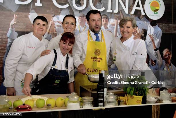 The Vice Premier and Minister of Transport Matteo Salvini visits the Coldiretti Village at the Circus Maximus and stops to cook with the cooks of the...