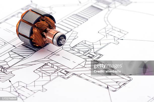 technische zeichnung - elektromotor stock-fotos und bilder