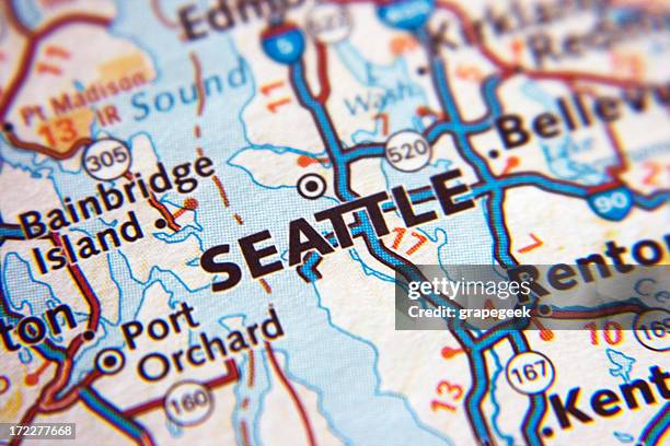 seattle map closeup - washington state map stock pictures, royalty-free photos & images