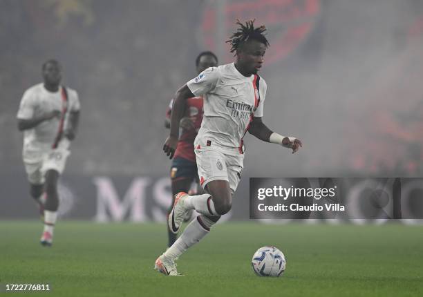 Samuel Chukwueze of AC Milan in action during the Serie A TIM match between Genoa CFC and AC Milan at Stadio Luigi Ferraris on October 07, 2023 in...