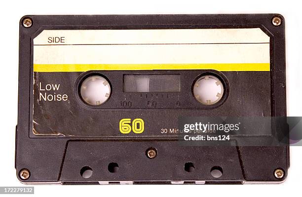 retro cassette tape with yellow label - cassette audio stock pictures, royalty-free photos & images