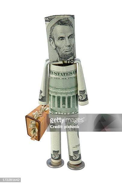money man with cash suitecase - dolly dollar stock pictures, royalty-free photos & images