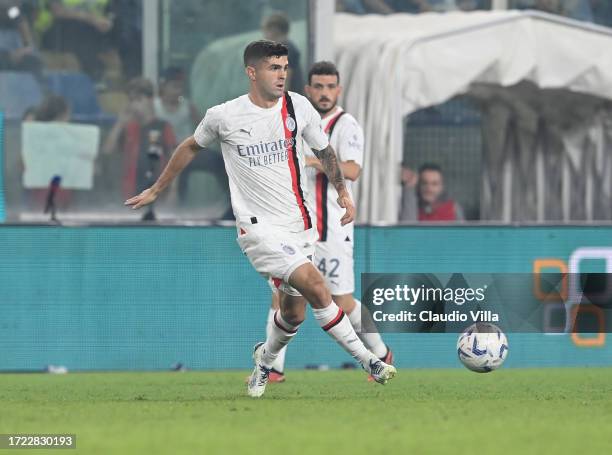 Christian Pulisic of AC Milan in action during the Serie A TIM match between Genoa CFC and AC Milan at Stadio Luigi Ferraris on October 07, 2023 in...