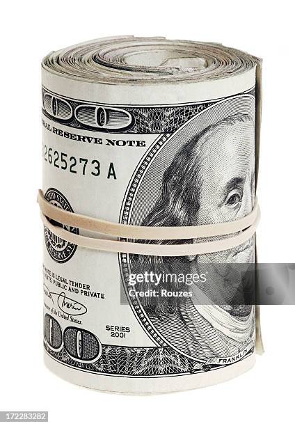 dollars roll isolated on white background - rolled up stock pictures, royalty-free photos & images