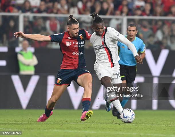 Rafael Leao of AC Milan in action during the Serie A TIM match between Genoa CFC and AC Milan at Stadio Luigi Ferraris on October 07, 2023 in Genoa,...