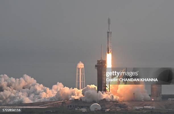 SpaceX Falcon Heavy rocket with the Psyche spacecraft launches from NASA's Kennedy Space Center in Cape Canaveral, Florida, on October 13, 2023. The...