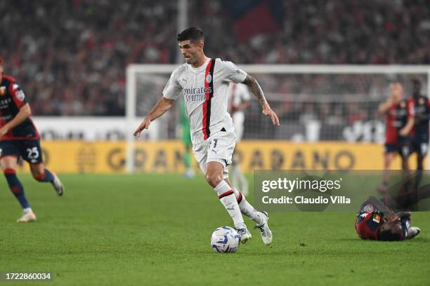 Christian Pulisic of AC Milan in action during the Serie A TIM match between Genoa CFC and AC Milan at Stadio Luigi Ferraris on October 07, 2023 in...