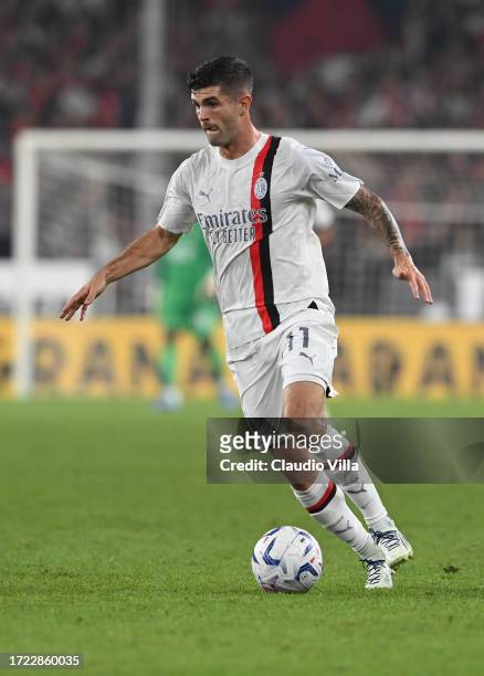 Christian Pulisic of AC Milan in action during the Serie A TIM match between Genoa CFC and AC Milan at Stadio Luigi Ferraris on October 07, 2023 in...