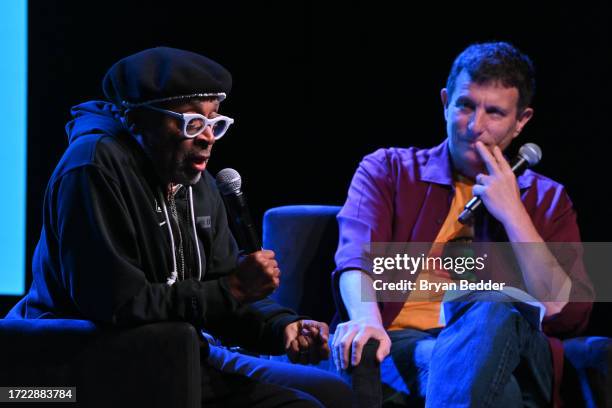 Spike Lee talks with David Remnick during The 2023 New Yorker Festival at Webster Hall on October 07, 2023 in New York City.