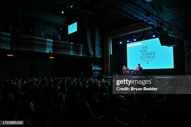 Spike Lee talks with David Remnick during The 2023 New Yorker Festival at Webster Hall on October 07, 2023 in New York City.