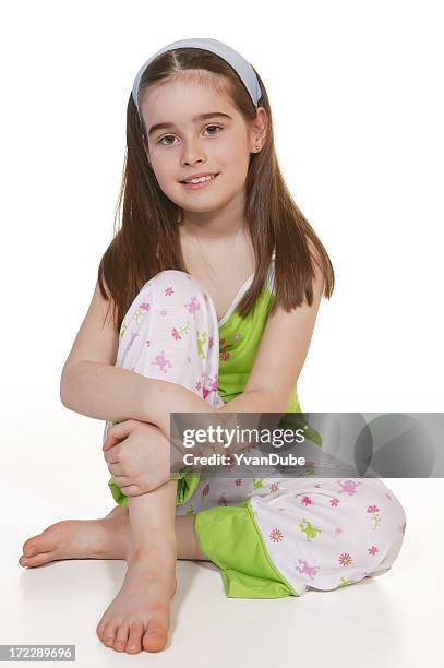 little girl in pyjamas - barefoot girl stock pictures, royalty-free photos & images