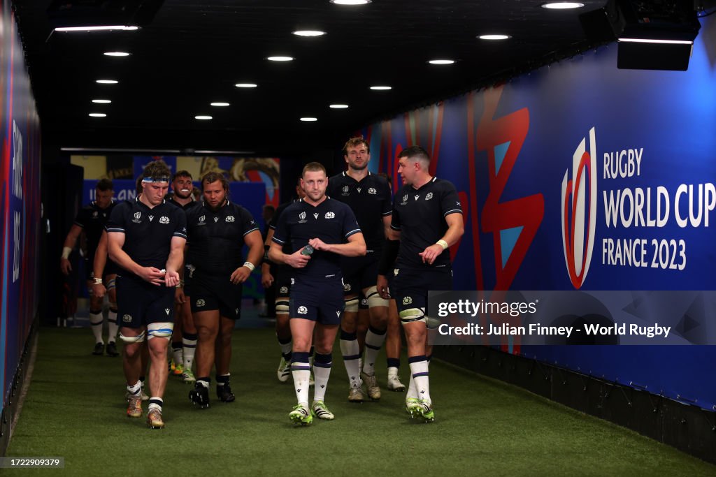 Finn Russell Of Scotland Looks On As He Leads Players Of Scotland Out finn-russell-of-scotland-looks-on-as-he-leads-players-of-scotland-out
