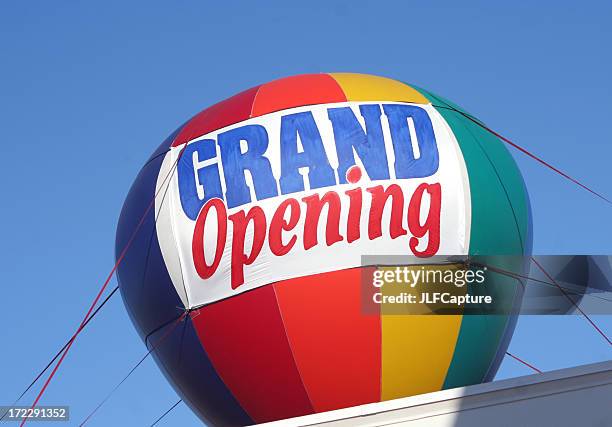 grand opening sign - colorful hot air balloon - on air sign bildbanksfoton och bilder